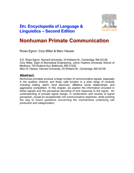 Egnor, Miller and Hauser, 2005. Nonhuman Primate Communication