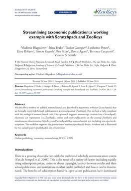 Streamlining Taxonomic Publication: a Working Example with Scratchpads and Zookeys