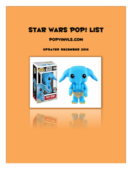 Star Wars Pop! List Popvinyls.Com