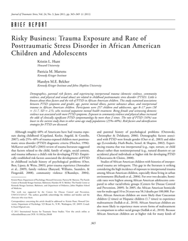Trauma Exposure and Rate of Posttraumatic Stress Disorder in African American Children and Adolescents Kristin L
