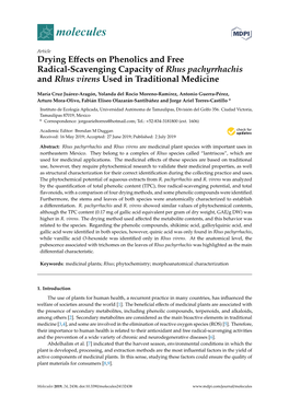 Drying Effects on Phenolics and Free Radical-Scavenging Capacity Of