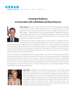 Investing in Resilience: a Conversation with Judith Rodin and Shaun Donovan