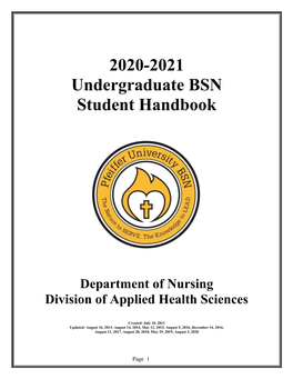 2020-2021 Undergraduate BSN Student Handbook