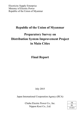 Republic of the Union of Myanmar Preparatory Survey on Distribution