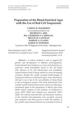 Preparation of the Blood-Enriched Agar with the Use of Red Cell Suspension