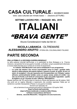 “BRAVA GENTE” Alcune Considerazioni Tratte Dai Libri Di