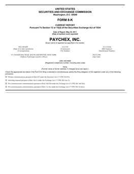 PAYCHEX, INC. (Exact Name of Registrant As Specified in Its Charter)