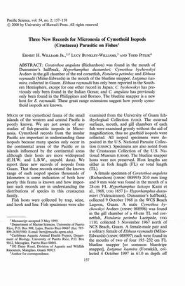 Three New Records for Micronesia of Cymothoid Isopods (Crustacea) Parasitic on Fishes!