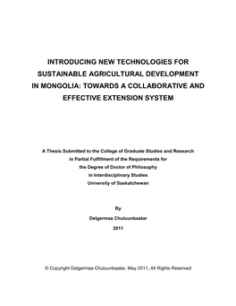 Introducing New Technologies for Sustainable Agricultural Development in Mongolia: Towards a Collaborative and Effective Extension System