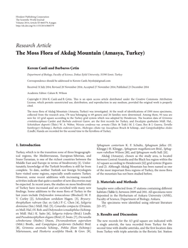 Research Article the Moss Flora of Akdal Mountain (Amasya, Turkey)