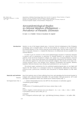 Seroepidemiological Studies in Oriental Mindoro (Philippines) Prevalence of Parasitic Zoonoses