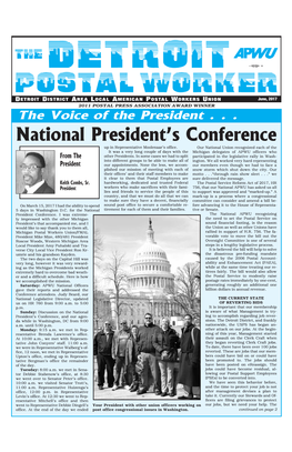 POSTAL WORKER Detroit District Area Local American Postal Workers Union June, 2017 2011 POSTAL PRESS ASSOCIATION AWARD WINNER the Voice of the President