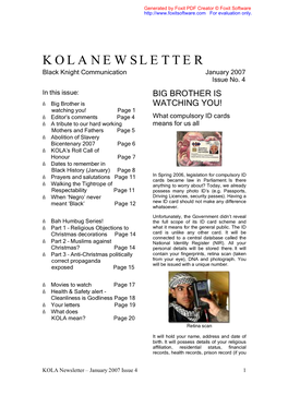 KOLA NEWSLETTER Black Knight Communication January 2007 Issue No