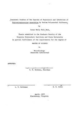 Taxonomic Studies of Two Species of Peptococci and Inhibition of Peptostreptococcus Anaerobius by Sodium Polyanethol Sulfonate;