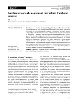 An Introduction to Chemokines and Their Roles in Transfusion Medicine