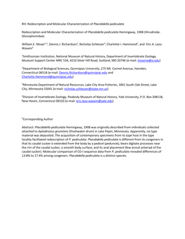 RH: Redescription and Molecular Characterization of Placobdella Pediculata