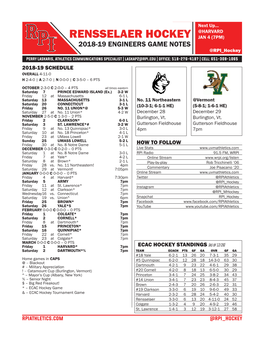 RENSSELAER HOCKEY JAN 4 (7PM) 2018-19 ENGINEERS GAME NOTES @RPI Hockey