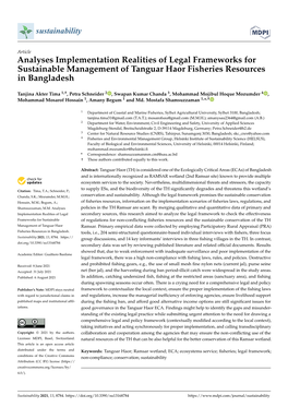 Analyses Implementation Realities of Legal Frameworks for Sustainable Management of Tanguar Haor Fisheries Resources in Bangladesh