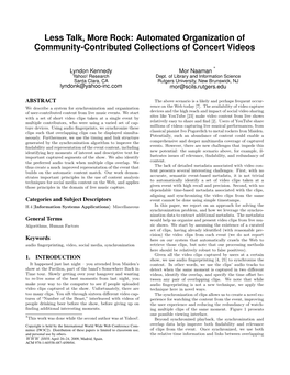 Less Talk, More Rock: Automated Organization of Community-Contributed Collections of Concert Videos