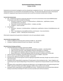 Environmental Status Overview October 10, 2013