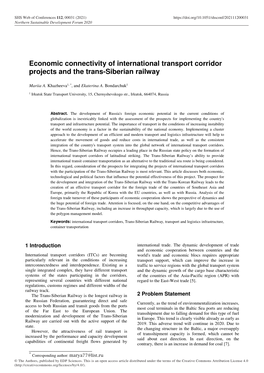 Economic Connectivity of International Transport Corridor Projects and the Trans-Siberian Railway