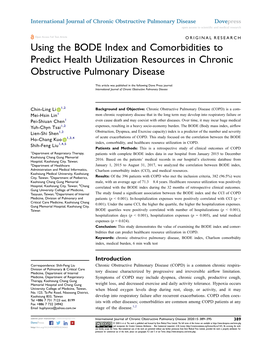 Using the BODE Index and Comorbidities to Predict Health Utilization Resources in Chronic Obstructive Pulmonary Disease