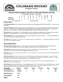 COLORADO ROCKIES Postgame Notes