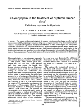 Chymopapain in the Treatment of Ruptured Lumbar Discs1 Preliminary Experience in 48 Patients