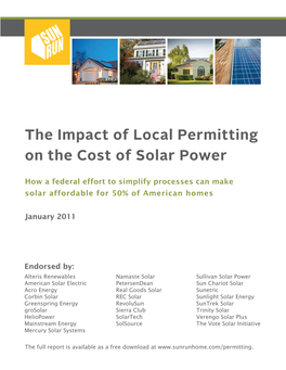 The Impact of Local Permitting on the Cost of Solar Power