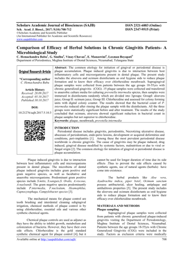 Comparison of Efficacy of Herbal Solutions in Chronic Gingivitis Patients- a Microbiological Study 1 2 3 4 5 C