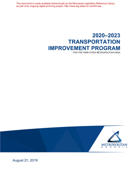 Transportation Improvement Program for the Twin Cities Metropolitan Area