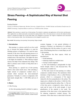 Stress Peening—A Sophisticated Way of Normal Shot Peening