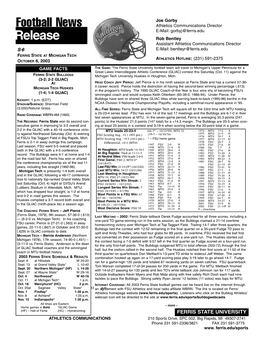 2003 Michigan Tech Football Release.Qxd