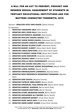 Anti-Sexual Harassment in Tertiary Bill, 2019