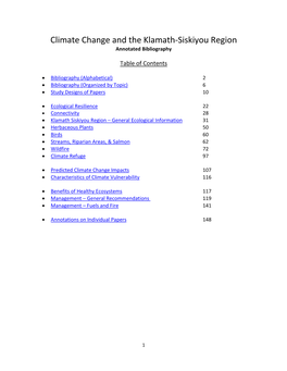 Climate Change and the Klamath-Siskiyou Region Annotated Bibliography