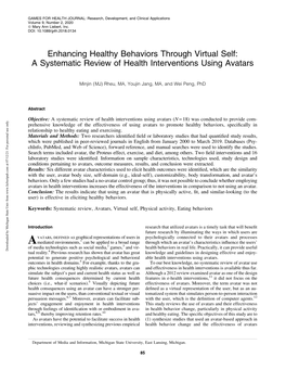 Enhancing Healthy Behaviors Through Virtual Self: a Systematic Review of Health Interventions Using Avatars