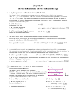 Chapter 20: Electric Potential and Electric Potential Energy  2