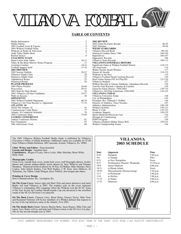 Villanova 2003 Schedule