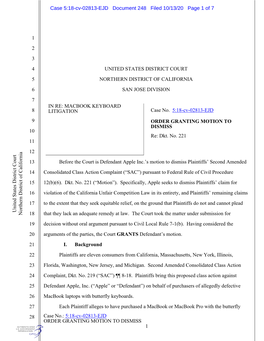 5:18-Cv-02813-EJD ORDER GRANTING MOTION to DISMISS 1 Case 5:18-Cv-02813-EJD Document 248 Filed 10/13/20 Page 2 of 7