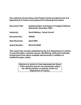 Implementation and Impact of Indigent Defense Standards, December 2003