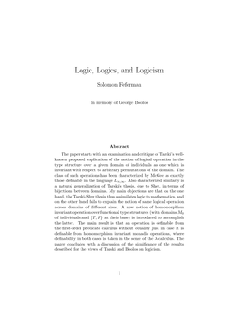 Logic, Logics, and Logicism