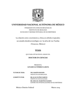 TESIS: La Relación Entre Crecimiento Y Clima En Árboles Tropicales: Un