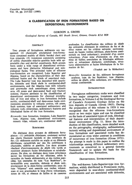 A Classification of Iron Formations Based On