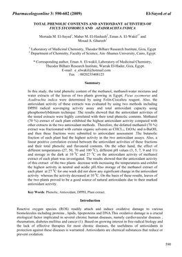 Pharmacologyonline 3: 590-602 (2009) El-Sayed Et Al