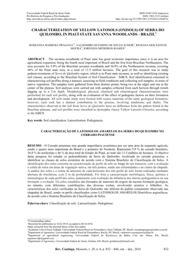 Characterization of Yellow Latosols (Oxisols) of Serra Do Quilombo, in Piauí State Savanna Woodlands - Brazil1