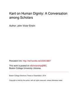 Kant on Human Dignity: a Conversation Among Scholars