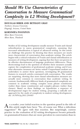 Should We Use Characteristics of Conversation to Measure Grammatical Complexity in L2 Writing Development?