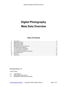 Digital Photography Meta Data Overview