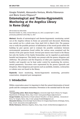 Entomological and Thermo-Hygrometric Monitoring at the Angelica Library in Rome (Italy)