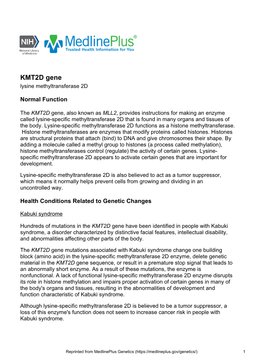 KMT2D Gene Lysine Methyltransferase 2D